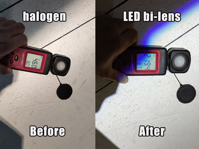 the difference of halogen and LED bi-lens
